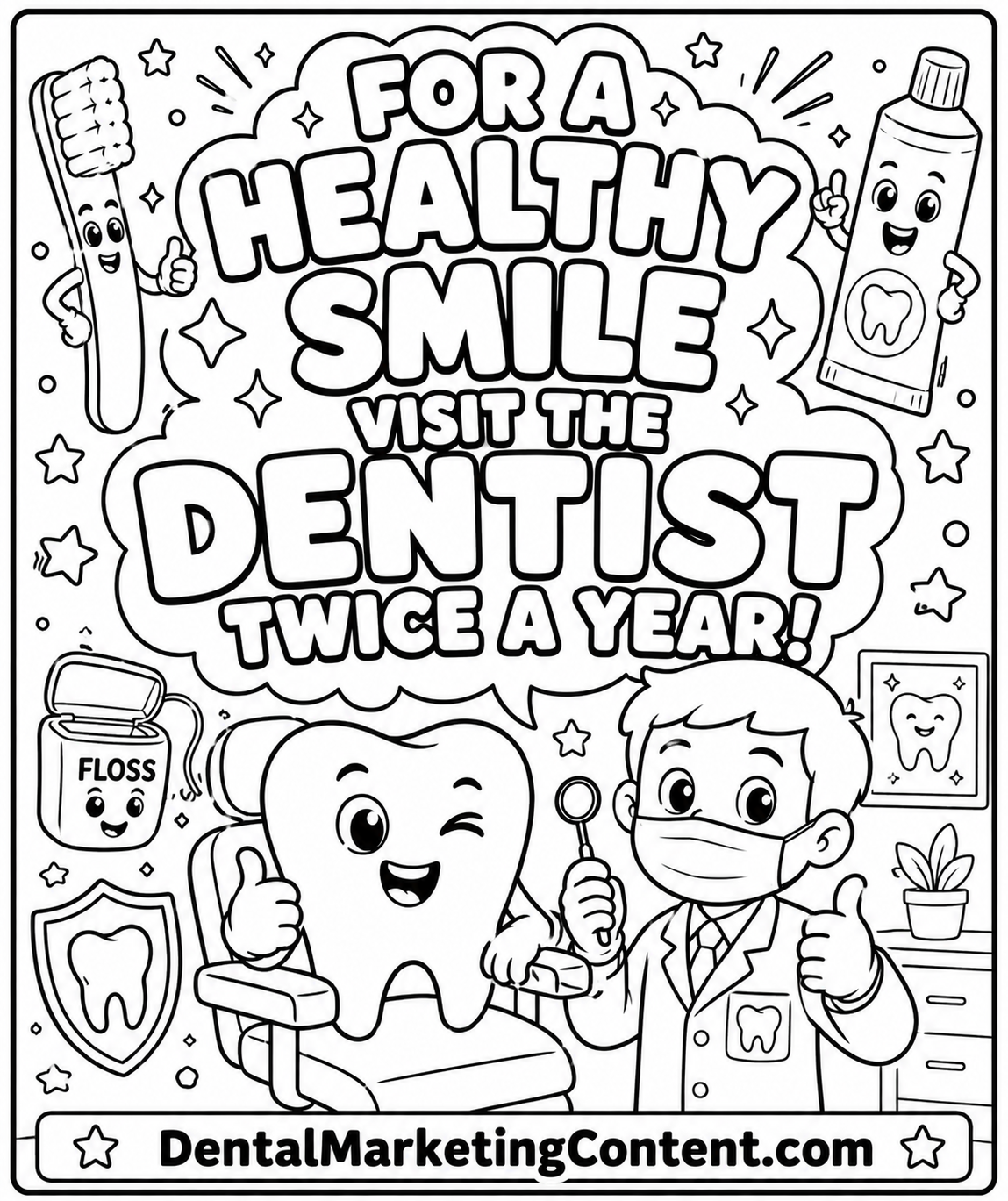 Sample custom dental coloring page for kids